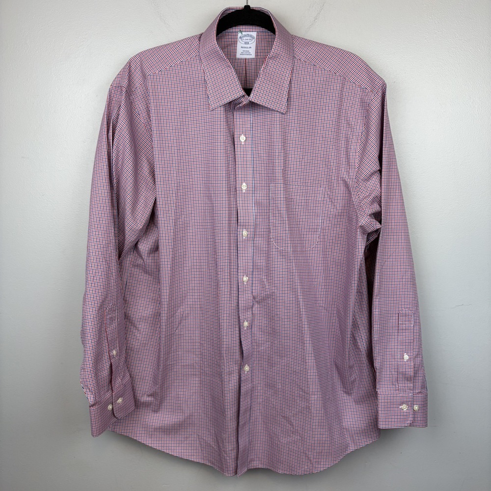 Brooks Brothers Shirts Mens 17 34/35 17-4/5 Blue Red Non Iron Cotton Dress Lot - Picture 2 of 13